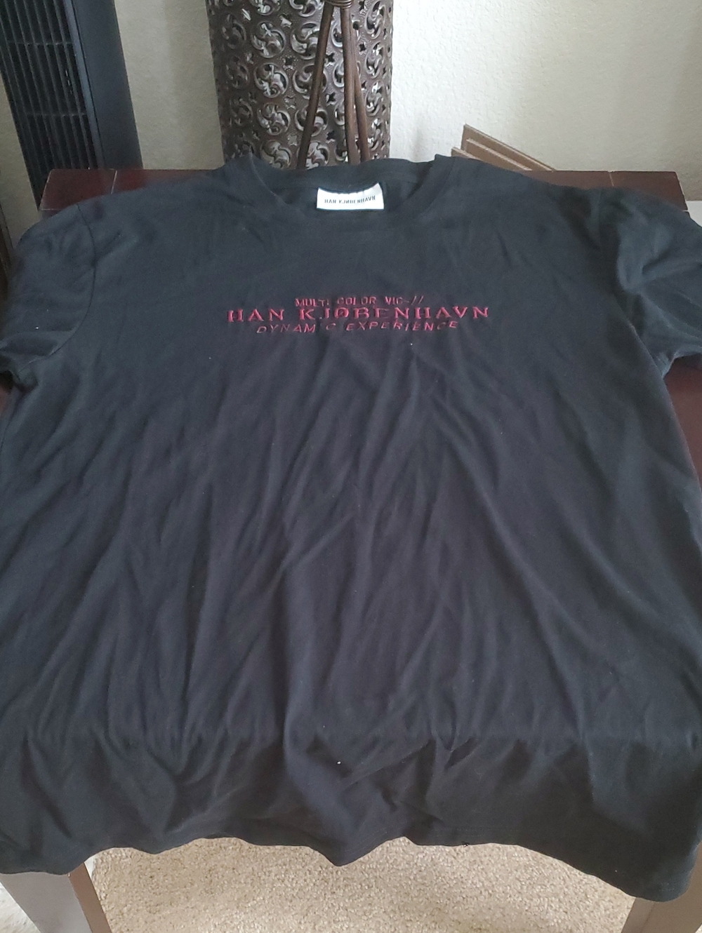 Black Short Sleeve Tee with Red Script Logo